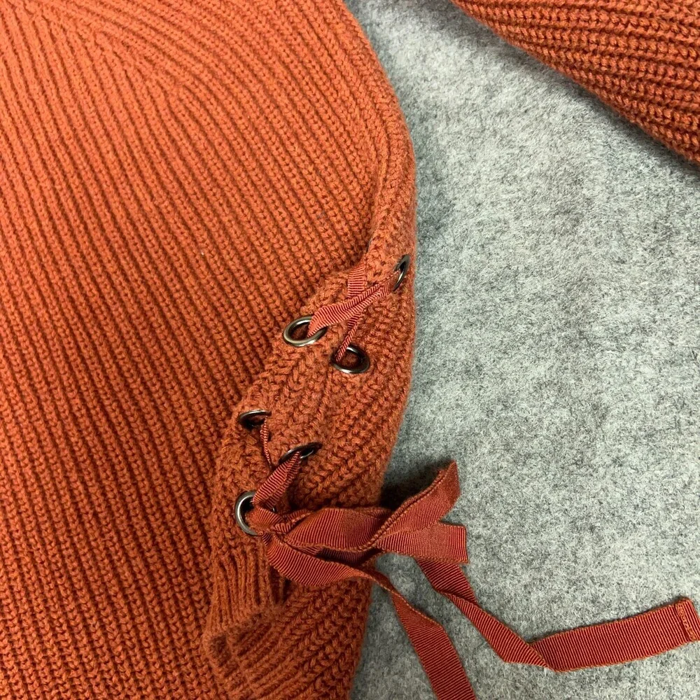 Sundance Womens‎ Sweater Extra Small Orange Ribbed Side Lace Up Boho Cozy Fall